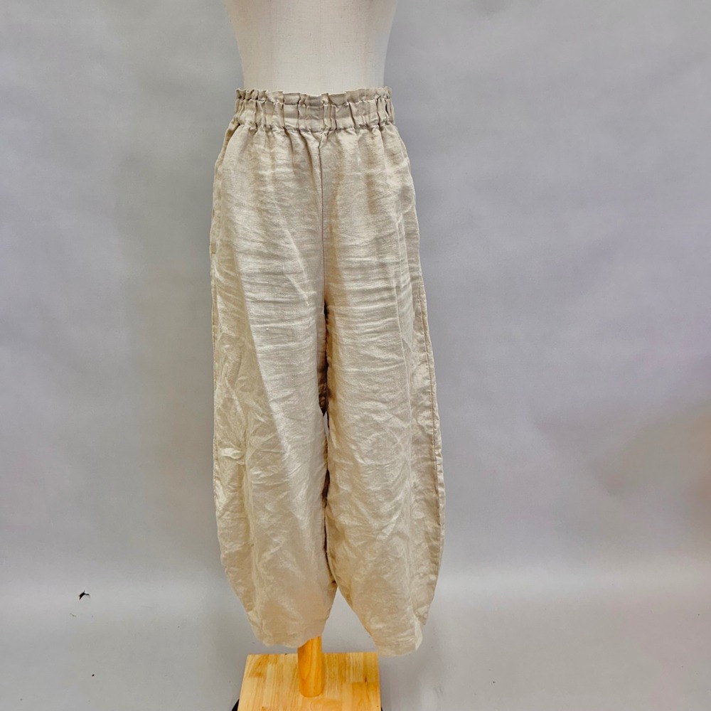 LenokLINEN tan flax Linen Lantern Pants‎ Turkish Style Relaxed Fit Size Medium - Picture 16 of 16